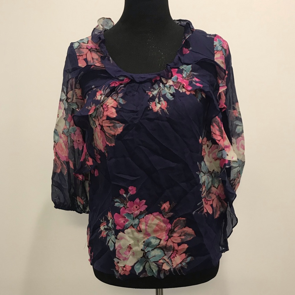 Leifsdottir Purple Ruffled Floral Blouse